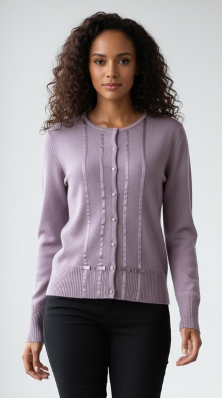 Context Silk Cashmere Button-Front Cardigan with Ribbon Detail